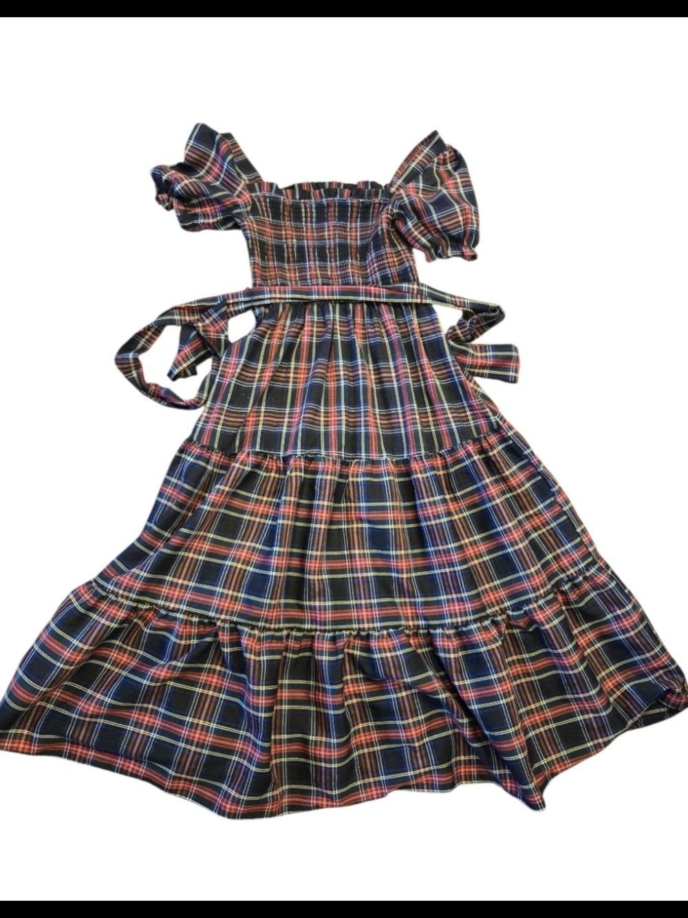 Aura branded plaid smocked midi dress Size M